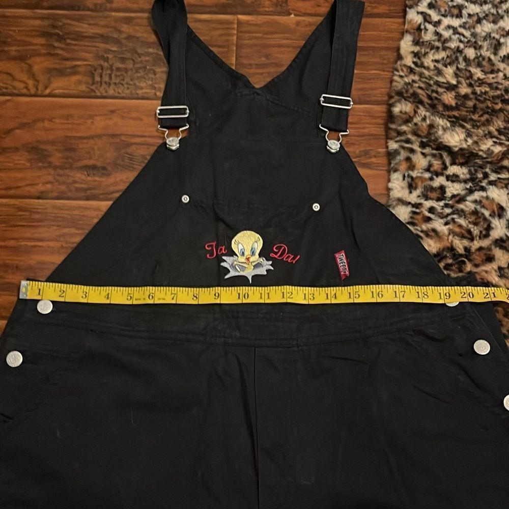 Vintage WB Looney Tunes Black Tweety Bird Ta Da Graphic Casual  Shortalls - Picture 4 of 11